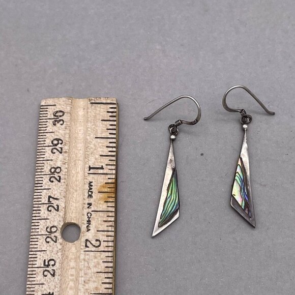 925 Sterling Silver Abalone Dangle Drop Hook Earrings - Picture 4 of 5